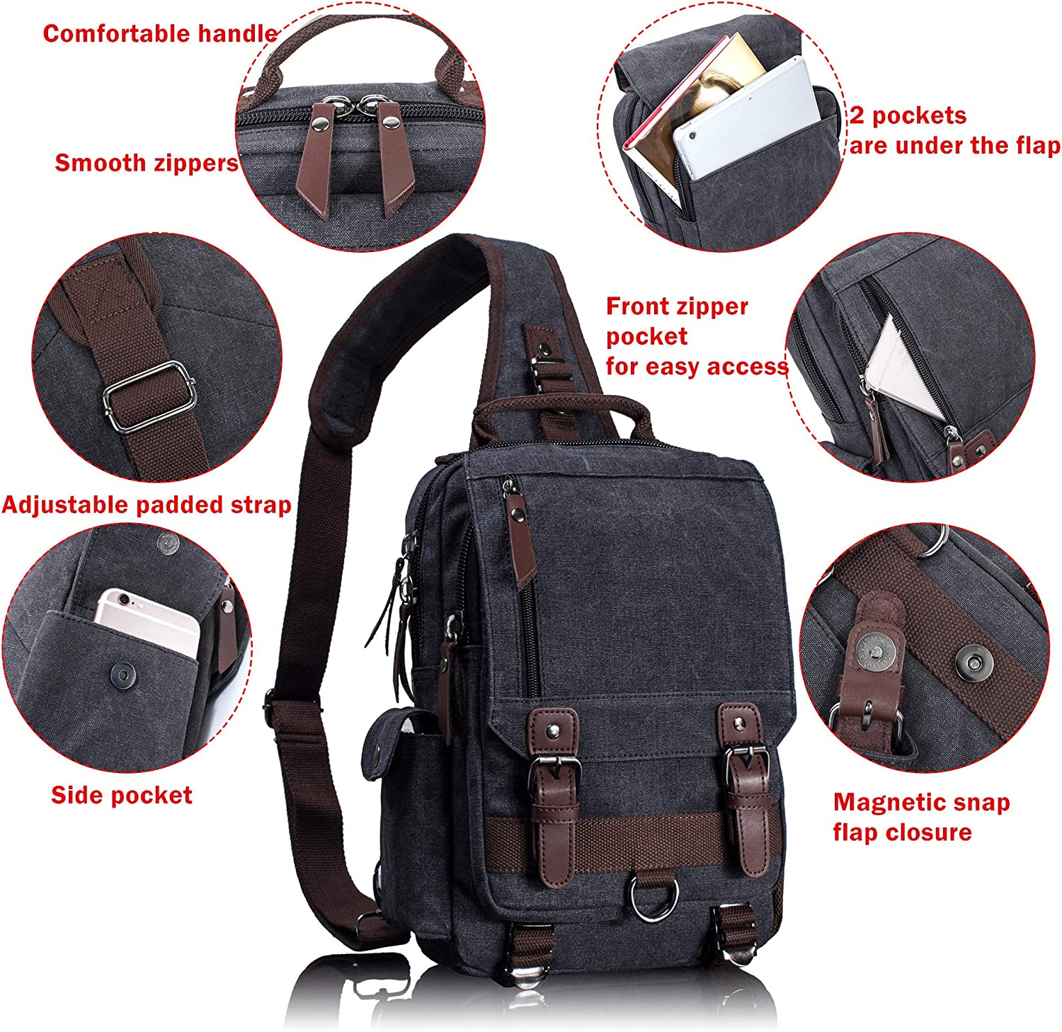 Leaper Canvas Messenger Bag Sling Bag Cross Body Bag Shoulder Bag Coffee, L - Image 3